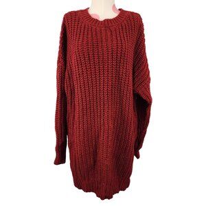 Women's Zenana Premium Chunky Knit Tunic Sweater Red Large Cable Knit Maroon